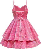 Tiered Sequin Homecoming Dresses Short for Teens 2025 Spaghetti Straps A-Line Prom Dress mini dress  party dresses