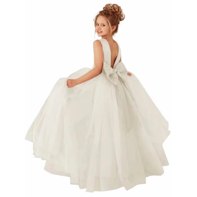 Dusty Pink Pearls Belt With Bow For Wedding Birthday Banquet Prom Ball Holy Communion Gowns Customized Flower Girls Dress