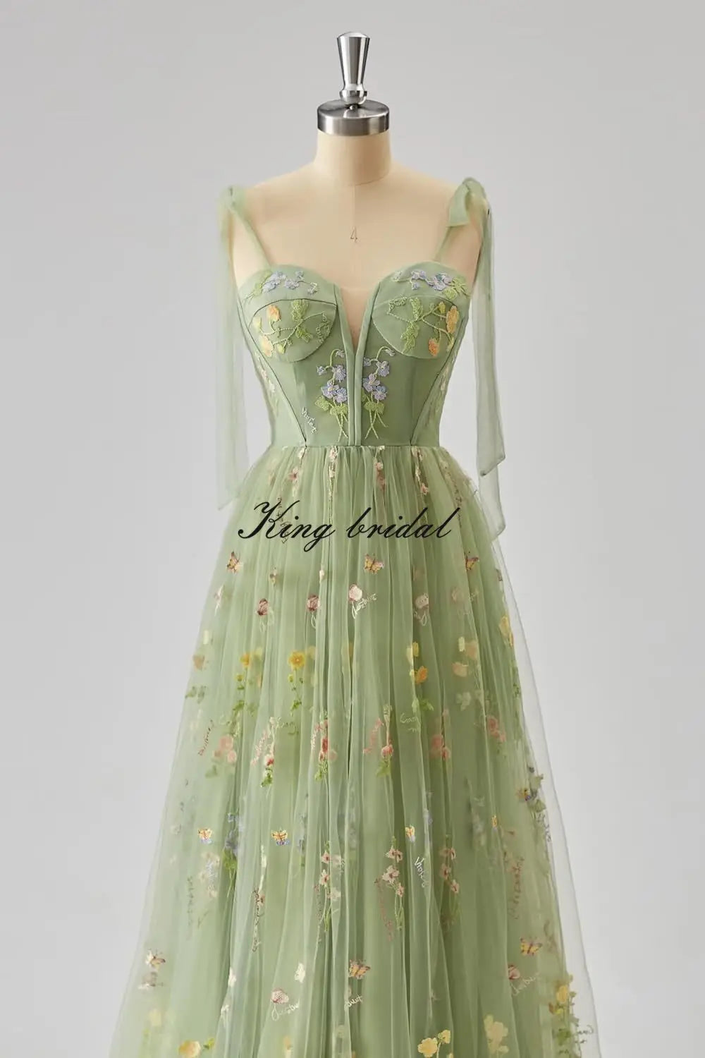 Women's Flower Embroidery Tulle Prom Dresses Corset Long Spaghetti Strap Fairy Ruched Formal Evening Party Gowns Bridesmaid Gown