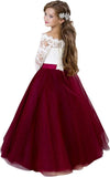 Blumenmädchenkleid Langarm Kinder Weiß Spitze Kinder Festzug Party Weihnachten Ballkleid Erstkommunion Kleider 