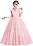 Vestidos de desfile con lentejuelas y cuello en V para niñas, vestidos de baile brillantes para niñas de las flores, vestidos de princesa para niñas pequeñas, vestido de comunión 