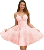 Fashion Tiered Homecoming Dresses Ruffle Tulle Mini Dresses Elegant V Neck Short Prom Dresses graduation dress