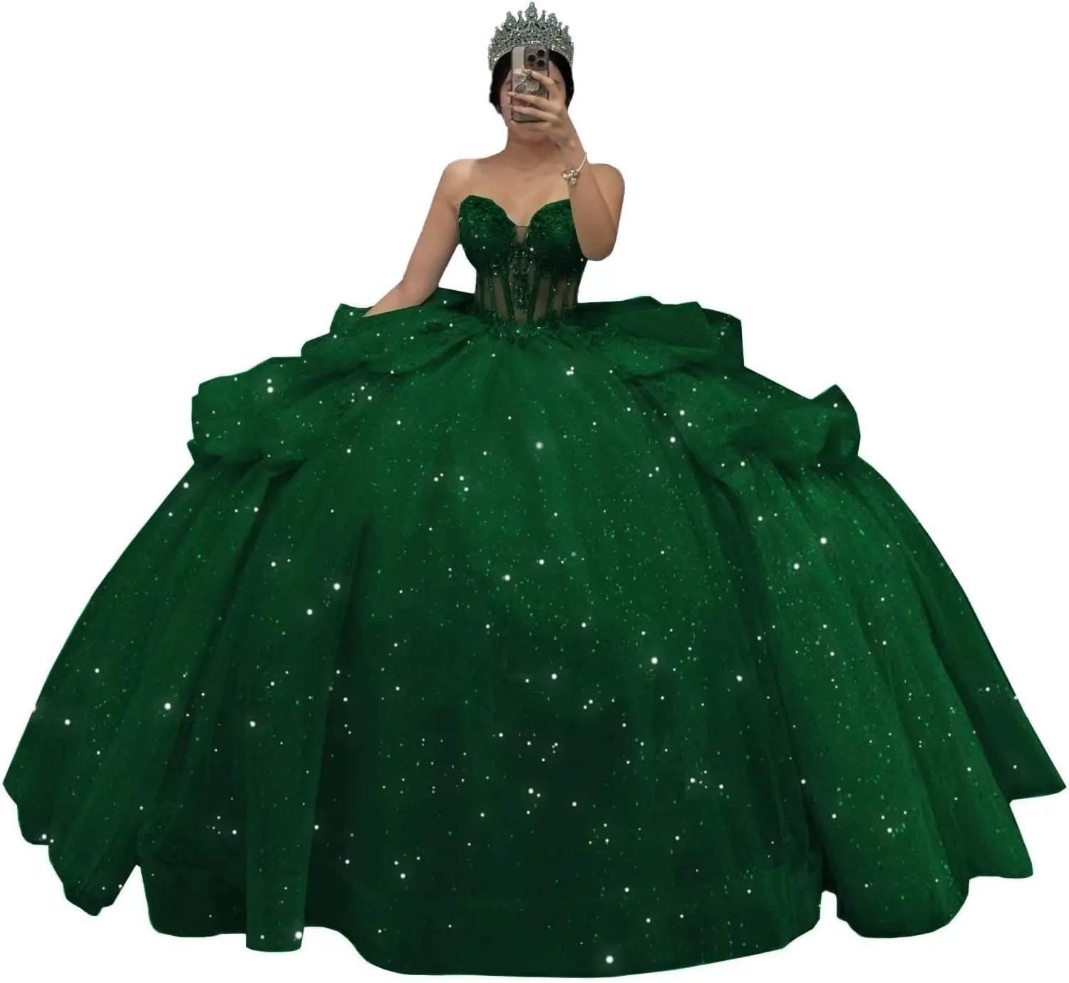 Puffy Tulle Quinceanera Dresses Ball Gown Strapless Long Sweet 16 Dress Sweetheart Sparkly Evening Gown ball gown dress
