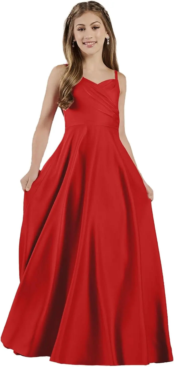 Mädchen Träger Junior Brautjungfer Kleid für Hochzeit Satin Festzug Blumenmädchen Kleider Festzug für Teenager Prinzessin Kleid 