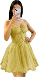 Glitter Tulle Homecoming Dress 3D Flowers Spaghetti Straps Short Prom Dresses for Teens cocktail dresses  mini dress