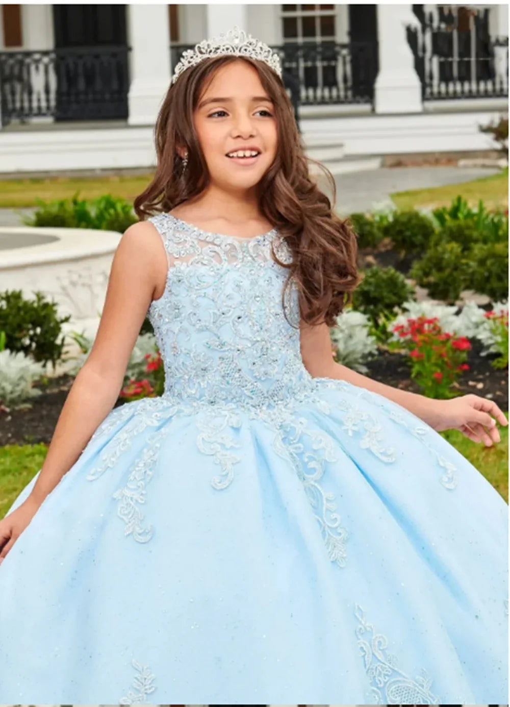 Sequins Floor Length Elegant Girl Kids Birthday Party First Holy Communion Gown Lace Appliques Flower Girl Dresses for Wedding