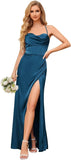 Cowl Neck Satin Bridesmaid Dresses for Women Mermaid Corset Prom Dress Long Formal Evening Gown with Slit Wedding Party Gowns