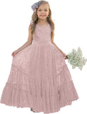 Blumenmädchenkleid Spitze Boho Kleinkindkleider Rüschen Mädchenkleid für Hochzeit Gartenparty Urlaub Kommunion Ärmellos Prinzessin 