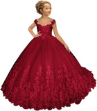 Flower Girl Dress for Weeding Tulle Pageant Dress Lace Appliques Princess Long Ball Gowns for Girls girls dresses for wedding