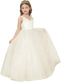 Elegant Flower Girl Dress Satin Tulle Princess Pageant Dresses for Girls Pearl Beads Wedding Maxi Gown girls party dress