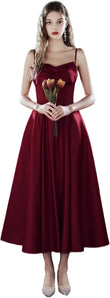 New Satin Medium Long Spaghetti Strap Dress for Special Occasions Prom Bridesmaid Dress for Women's Dress Party
