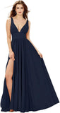 Elegant Women's Long Chiffon Bridesmaid Dresses Deep V-Neck Sleeveless Slit Formal Evening Party Gowns prom dresses