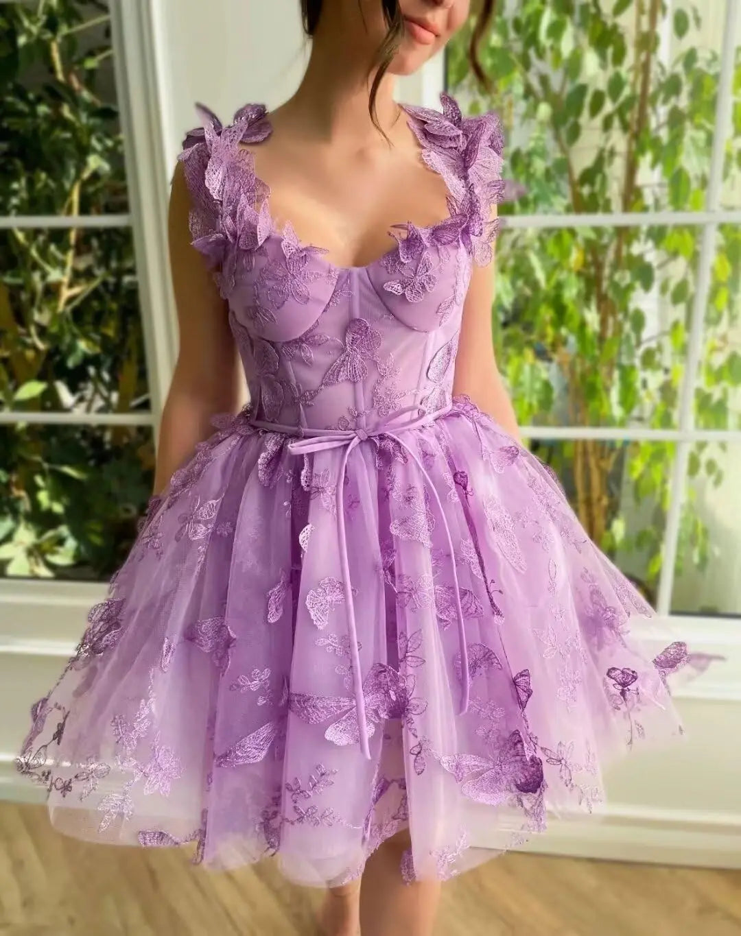 3D-Schmetterlings-Tüll-Heimkehrkleid für Teenager – A-Linie, kurz, Abschlussball, Cocktailkleid, Hochzeitsparty, Kleider mit Schnürung am Rücken 