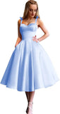 Damen Spaghettiträger Kurzes Satin Ballkleid Homecoming Kleid Sweetheart A-Linie Ballkleid Cocktailkleid mit Tasche 