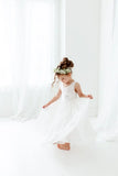 Boho Weißes Blumenmädchen Kleid, Rustikales Tüll Hochzeitskleid, Willst du mein Blumenmädchen Vorschlag sein, Boho Kleider Prinzessinnenkleid 