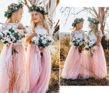 Vestido de niña de las flores Belle Flower Girl, vestido para niña de las flores, vestido de encaje para niña de las flores, falda larga de tul estilo bohemio, vestido de princesa en cascada 