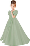 Satin First Communion Dress Flower Girl Dresses for Wedding Pearls Princess Pageant Dress with Bow-Knot