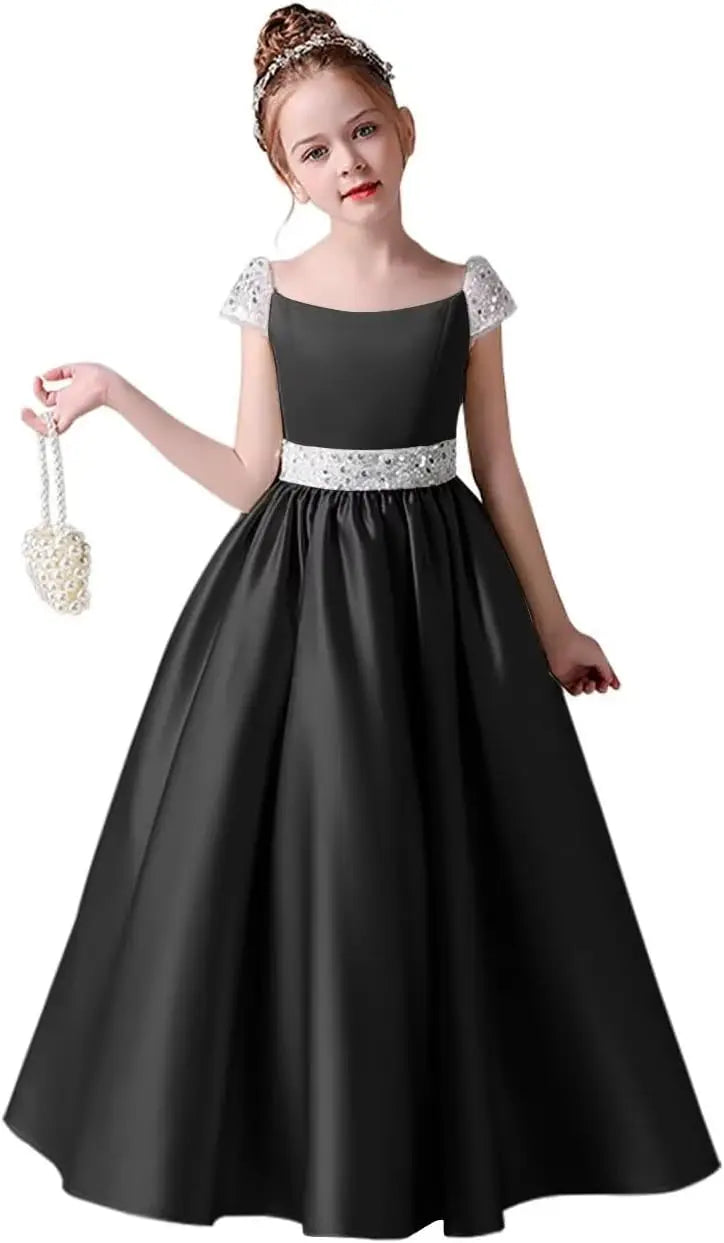 Festzugskleider für Mädchen, Satin, Blumenmädchenkleid, Flügelärmel, Ballkleid mit Pailletten, Prinzessinnenkleid für Geburtstagsparty, Festzugskleid für Mädchen 