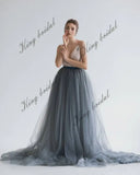 Dark blue wedding dress Tulle bridal full dress, Bridal bow sash dress bride simple wedding party evening dresses