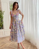 Brand Designers Evening Prom Holiday Dress For Women Formal Occasions 3D Flower Embroidery Straps Bow Sexy Tulle Sling Vestidos