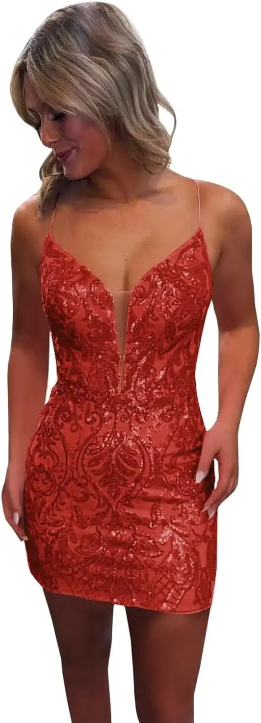 Vestidos de fiesta ajustados con lentejuelas brillantes y sexys para adolescentes, vestidos cortos de encaje con purpurina para fiesta de graduación, vestido de cóctel sin espalda para mujer, vestido de club 