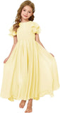 Flower Girl Maxi Dress for Wedding Bridesmaids Flowy Chiffon Teens Ruffle Sleeve Formal Party Pageant Gown princess dress