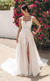 Vestidos de novia hechos a medida para novia, largos, bohemios, con encaje floral, apliques de tul, corsé, playa, línea A, vestidos de novia, vestidos de novia, mangas de encaje 