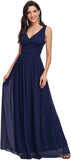 Womens Bridesmaid Dress V-Neck Sleeveless A Line Chiffon Floor Length Formal Dress wedding guest dress  ball gown
