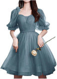 Maßgefertigtes Tüll-Abschlussballkleid für Frauen, kurzes Sweetheart-Puffärmel-Heimkehrkleid, Cocktailkleid, Minikleid, Partykleid 