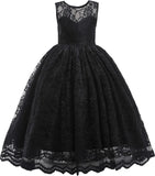 Full Lace Flower Girls Dress Long A Line Bridesmaid Wedding Tulle Dresses Birthday Formal Party Ball Gown girls party dress