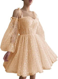 Hübsches Herz, kurzes Tüll-Heimkehrkleid für Teenager, Puffärmel, Mini-Spaghettiträger, formelles Abendkleid, Party-Cocktailkleid 