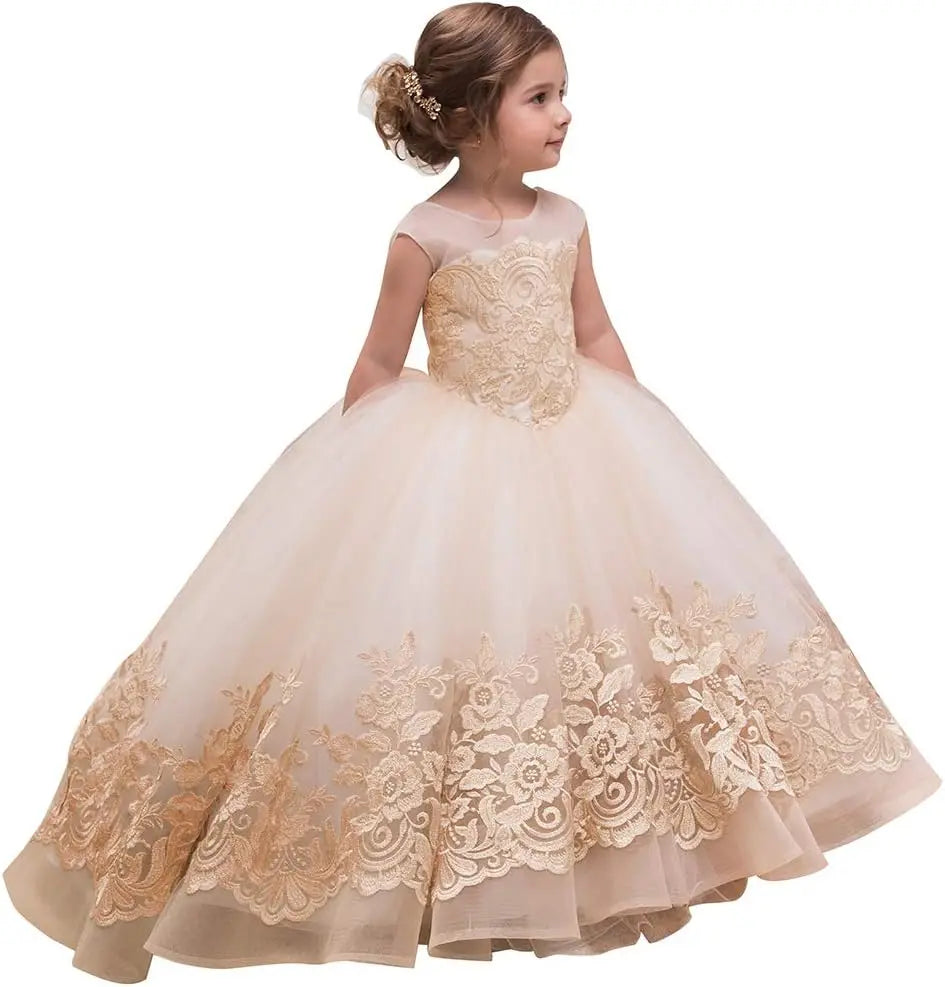Elegant Flower Girl Dress for Wedding Kids Sleevelesss Lace Pageant Ball Gowns girls party dress  princess dress