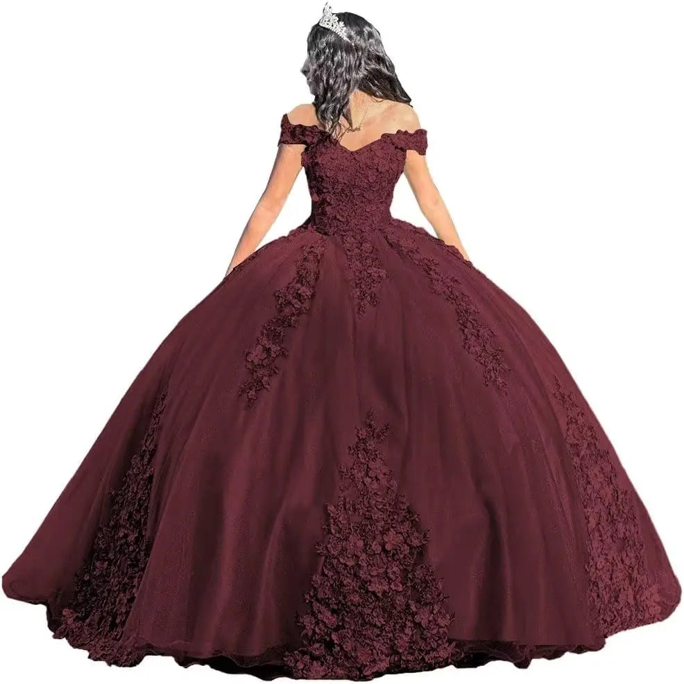 Luxury Off Shoulder Quinceanera Dresses Puffy Floral Lace Beaded Prom Dresses Sweet 15 16 Ball Gown with Train Quinceanera Gowns