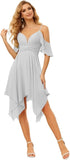 Women's Off Shoulder Chiffon Junior Bridesmaid Dresses Short Pockets Ruffle A Line Formal Dresses with Slit Wedding Party Gown