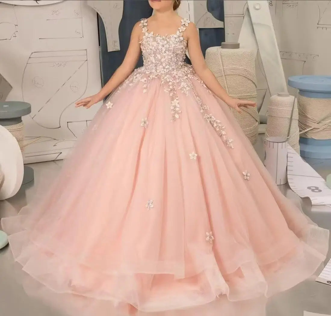 Blumenmädchenkleider für Hochzeit Spitze Prinzessin Erstkommunion Abendkleider Tüll Festzug Ballkleider Prinzessinnenkleid 