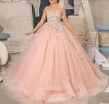 Blumenmädchenkleider für Hochzeit Spitze Prinzessin Erstkommunion Abendkleider Tüll Festzug Ballkleider Prinzessinnenkleid 