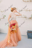 Volles A-Linien-Brautkleid, handbesticktes Tüll-Volant-Brautkleid mit V-Ausschnitt/transparentem Rücken, Brautkleid 