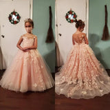 For Kids 3D Floral Butterfly Appliques Princess Communion Pageant Pink Sleeveless Flower Girl Dresses for Wedding Party Dress