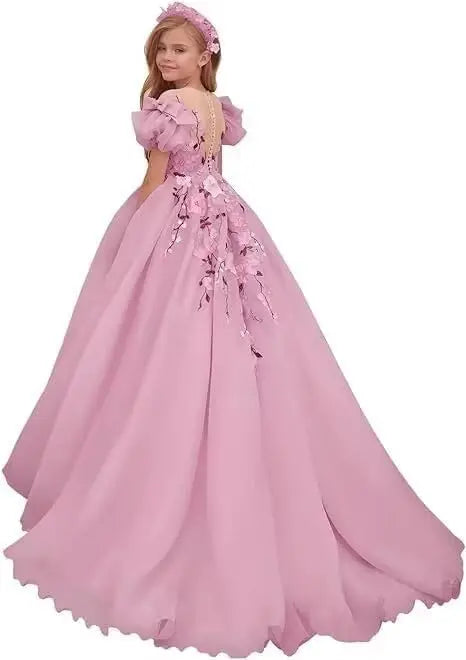 Tulle Flower Girl Dresses for Wedding Girls First Communion Dress Puff Sleeves Ball Gown girls dresses for party and wedding