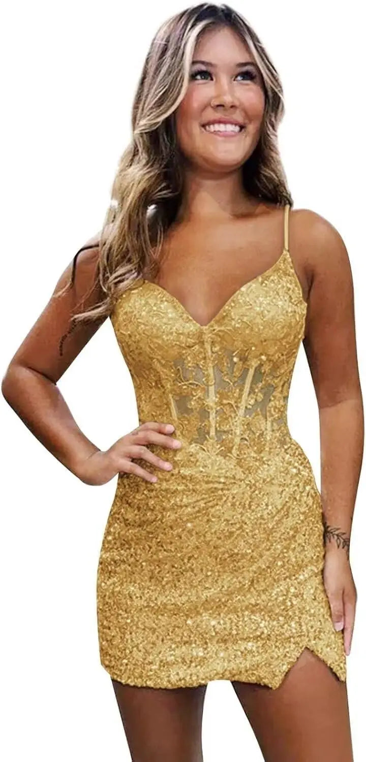 Sparkly Sequin Homecoming Dresses for Teens Short Tight Appliques Mini Formal Prom Cocktail Gown 2025 Wedding Party Dresses