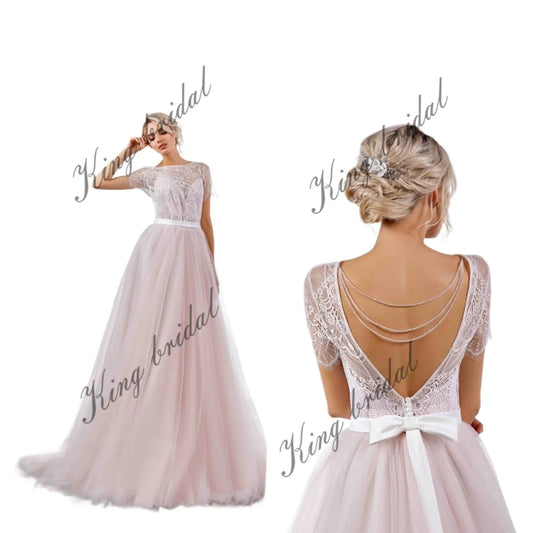 Rückenloses Brautkleid Weiches Tüll Brautkleid Perlenbesetztes Sweetheart Brautkleid Custom A Line Brautjungfern Boho Brautkleid 