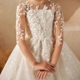 Vestido de desfile para boda, apliques de encaje, princesa, fiesta de cumpleaños, vestido de primera comunión, vestidos de niña de las flores blancos personalizados 