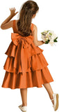 Girls Crewneck Layers Flower Girl Satin Pageant Dress with Bow Knot Backless Birthday Party Formal Dress princess dress