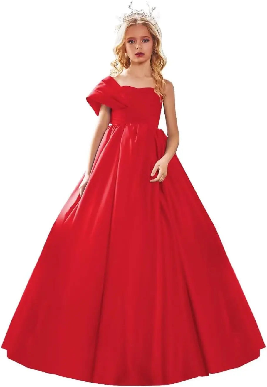 Satin One Shoulder Flower Girl Dresses for Wedding Ball Gown Puffy Pageant Gown Cute First Communion Dress princess dress