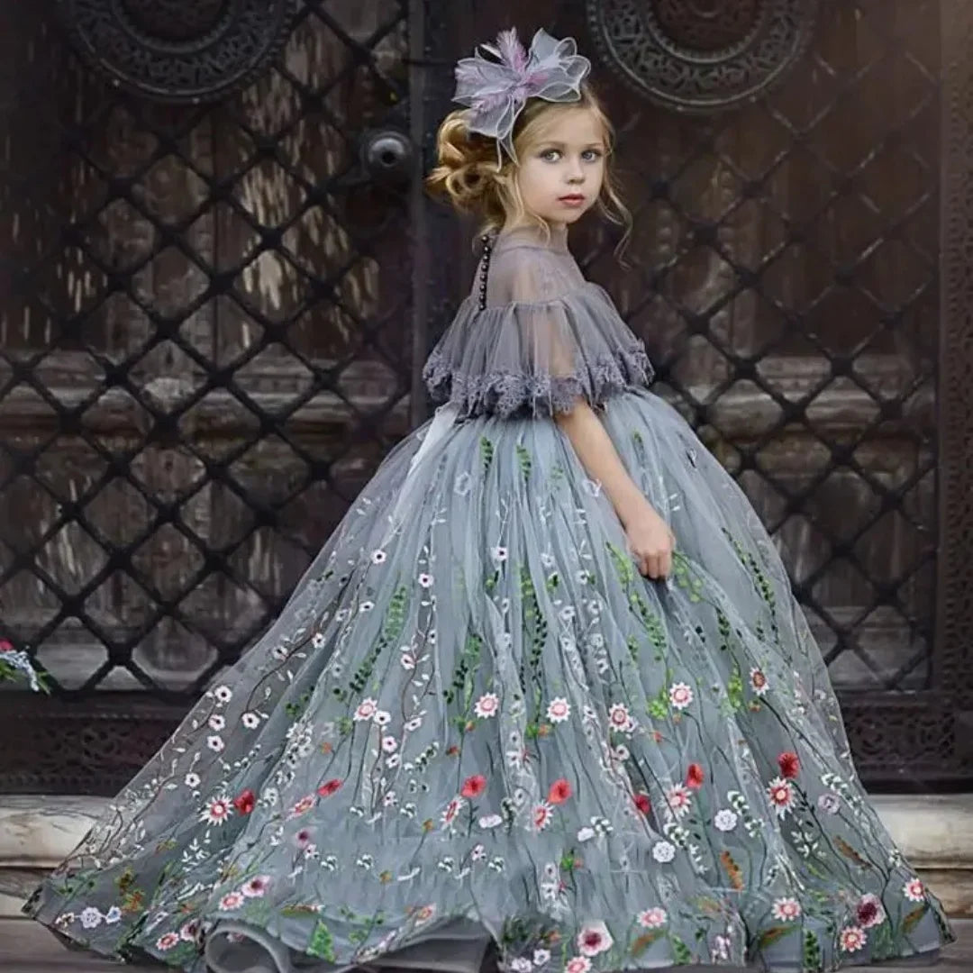 Flower Lace Appliques Girl Birthday Ball Gown First Holy Communion Gown Customized Lovely Flower Girl Dresses for Wedding