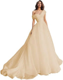 Custom made One Shoulder Tulle Prom Dresses Long Quinceanera Dress Ball Gown Organza Puffy Wedding Dress for Bride Bridal Gowns