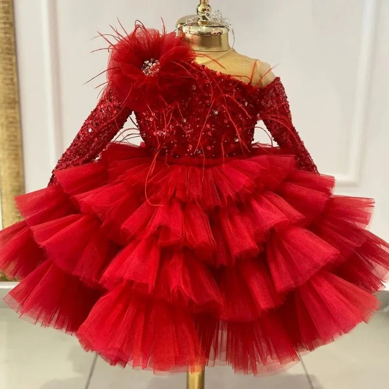 Bonitos vestidos de princesa para fiesta de bodas, personalizados, de organza brillante con lentejuelas y lazo, para niña de las flores. 