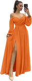 Vestido de dama de honor de manga larga para mujer, con tirantes finos, para invitada de boda, con abertura y bolsillos, vestido formal fruncido. 