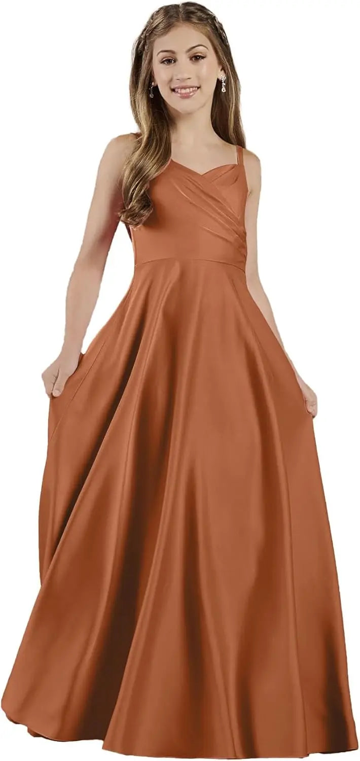 Mädchen Träger Junior Brautjungfer Kleid für Hochzeit Satin Festzug Blumenmädchen Kleider Festzug für Teenager Prinzessin Kleid 