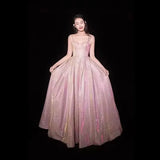 Elegant Glitter Banquet Dresses Women Fashion Spaghetti Straps Slimming Starry Sky Evening Party Dress Sexy Gown Prom Dress
